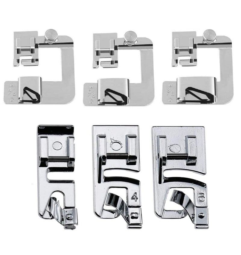 Stormshopping 6 Sizes Rolled Hem Presser Foot, Wide Rolled Hem Foot Set & Narrow Hemmer Foot Set for All Low Shank Snap-On Singer, Brother, Babylock, Euro-Pro, Janome, Kenmore, White, Elna Sewing Machines - Image 1
